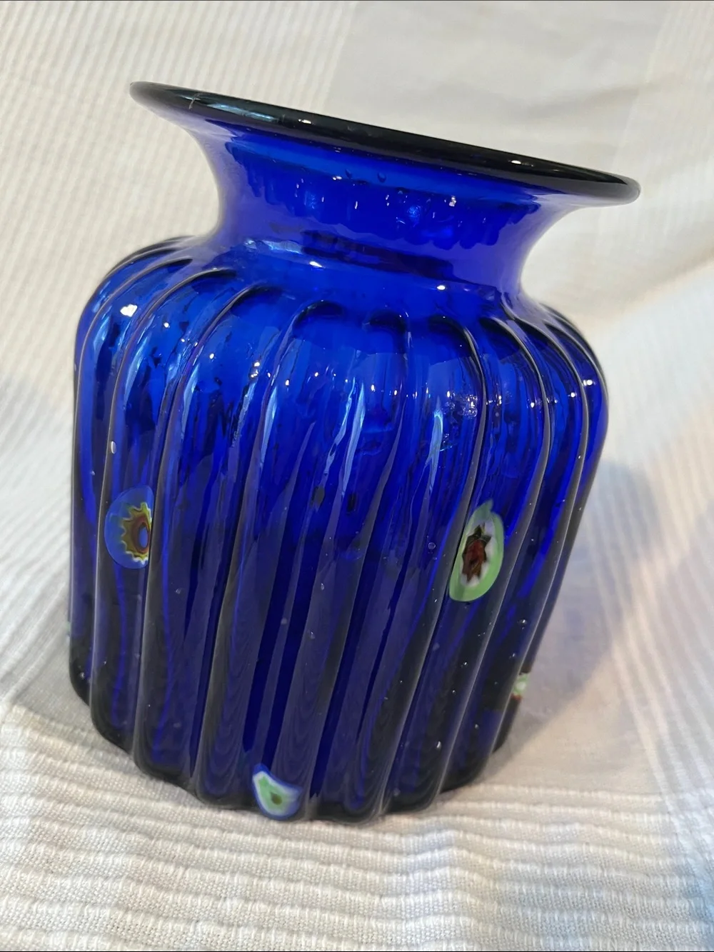 Cobalt Blue Ribbed Glass Vase -m